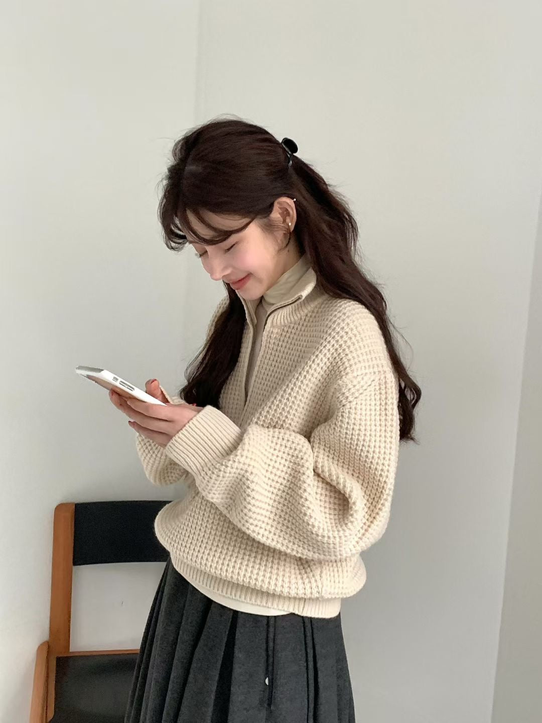 Korean APM Collection EGG Half Zip Up Yellow Wool Hoodie (Instock)