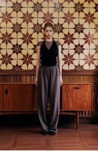 Korean Embroidered Detail Relaxed Wide-Leg Pants (Instock)