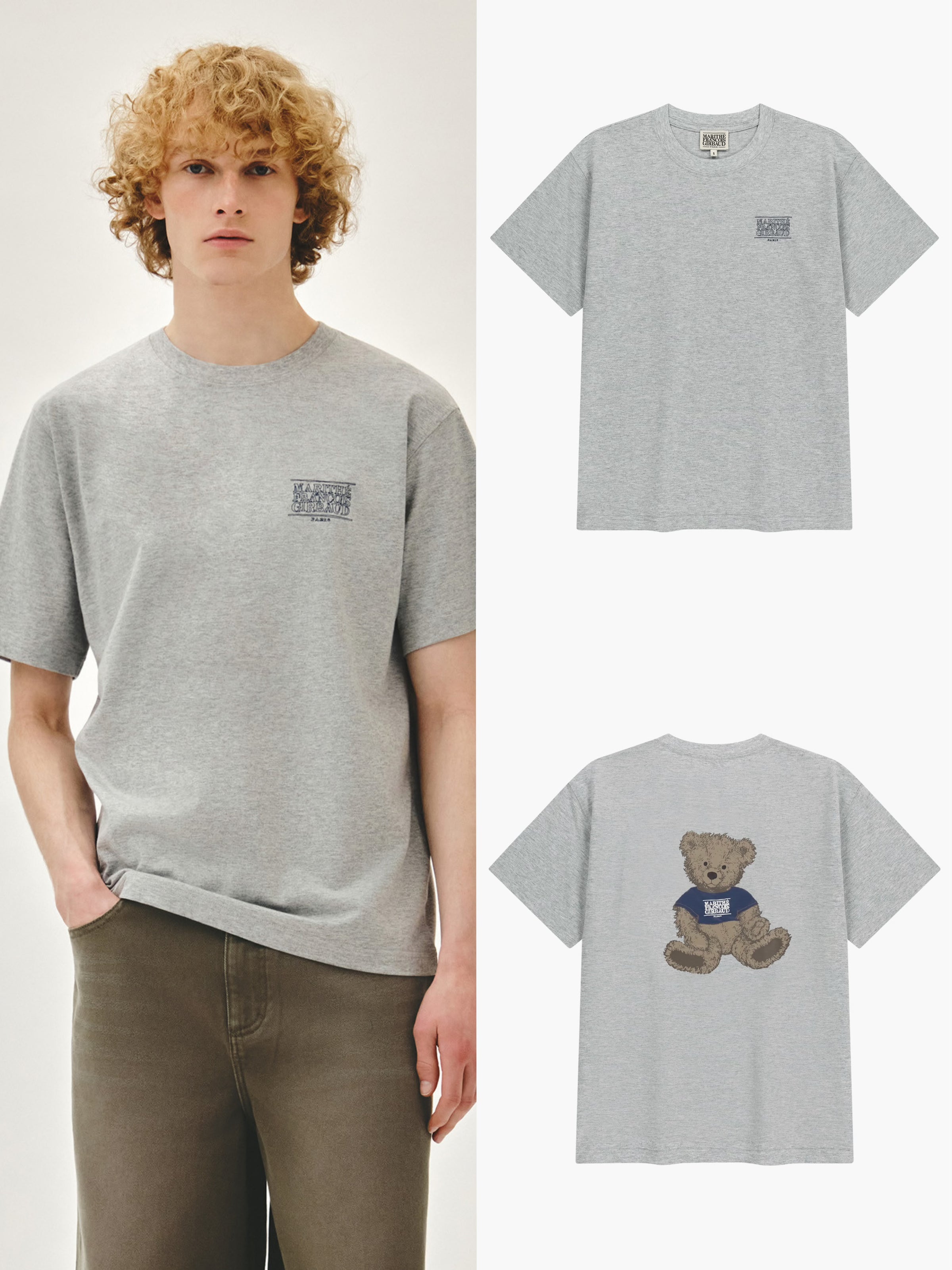 Marithe DOODLE BEAR TEE heather grey (Instock)