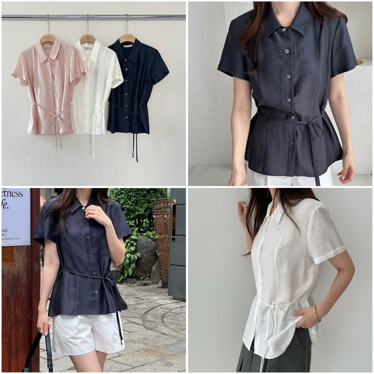 Korean APM Collection Side Tie Short Sleeve Shirt - 3 Colors (Instock)