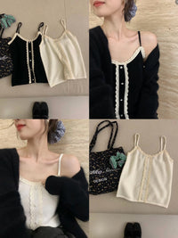 Kelly Designs Wool Lace Trim Button Cami Top (Instock)