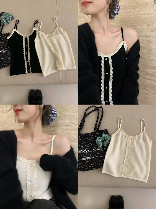 Kelly Designs Wool Lace Trim Button Cami Top (Instock)