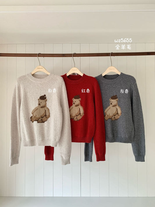 Kelly Designs Full Wool Teddy Bear Knit Sweater (3 Colors)- (Instock)