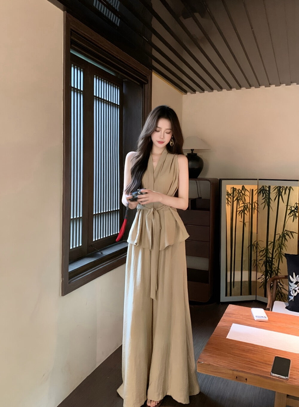 Kelly Designs 2-Piece Casual Khaki Set –Top, & Long Pants (Instock)
