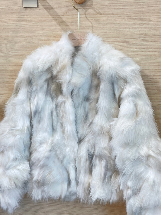 Kelly Designs Mix Grey Fox Fur Jacket with High Neck (Instock)