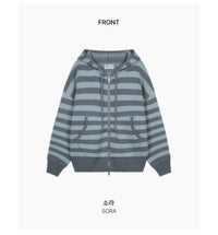 Korean Collection Lucy Oversized Striped Knit Zip-Up Hoodie (Instock)