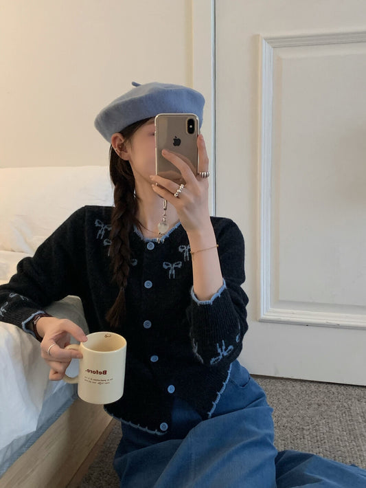 Kelly Designs Ribbons Navy Wool Cardigan (Instock)