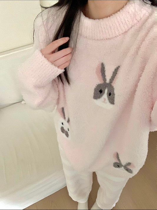 Kelly Designs Ultra-Soft Pink Bunny Fleece Pajama Set – Cozy Top & Pants (2-Piece Set) (Instock)