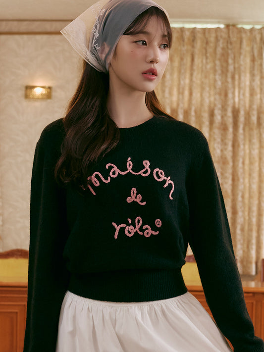 Korean Collection Rolarola MAISON DE ROLA EMBROIDERY KNIT BLACK (Instock)