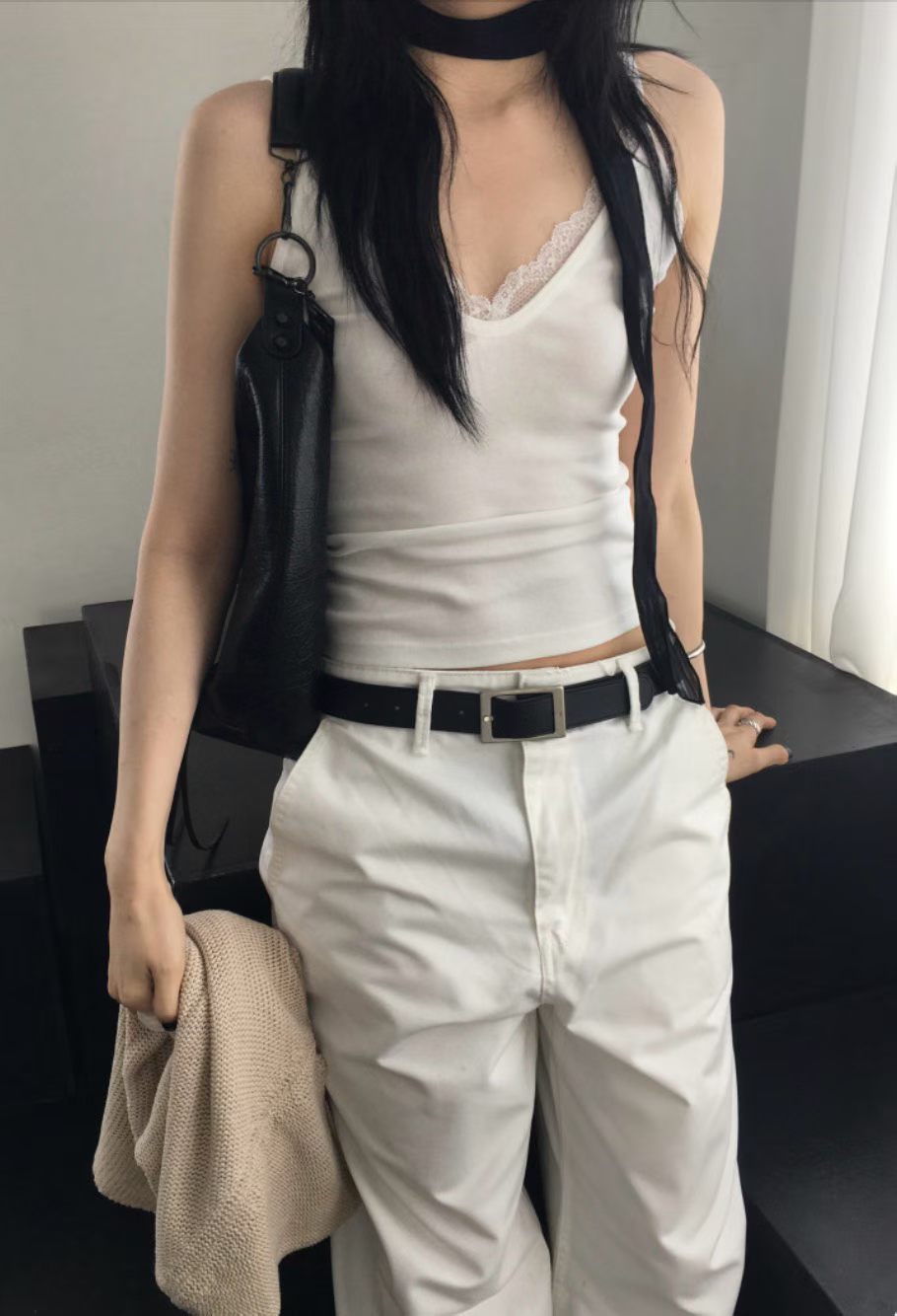 Korean APM Collection Lace V Neck Cami White Top (Instock)