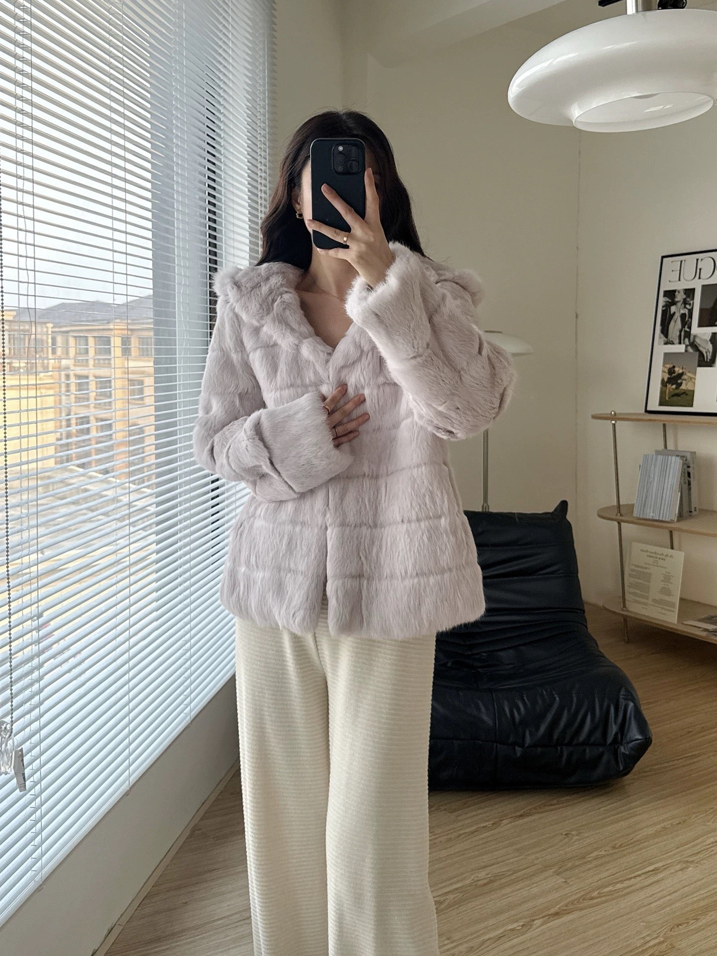 Kelly Designs Grass Rabbit Fur Hooded Jacket – Soft Purple (Instock)