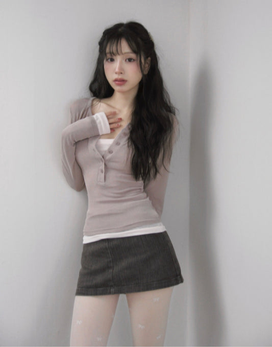 Korean Collection Fake 2Pcs Pink Top (Instock)