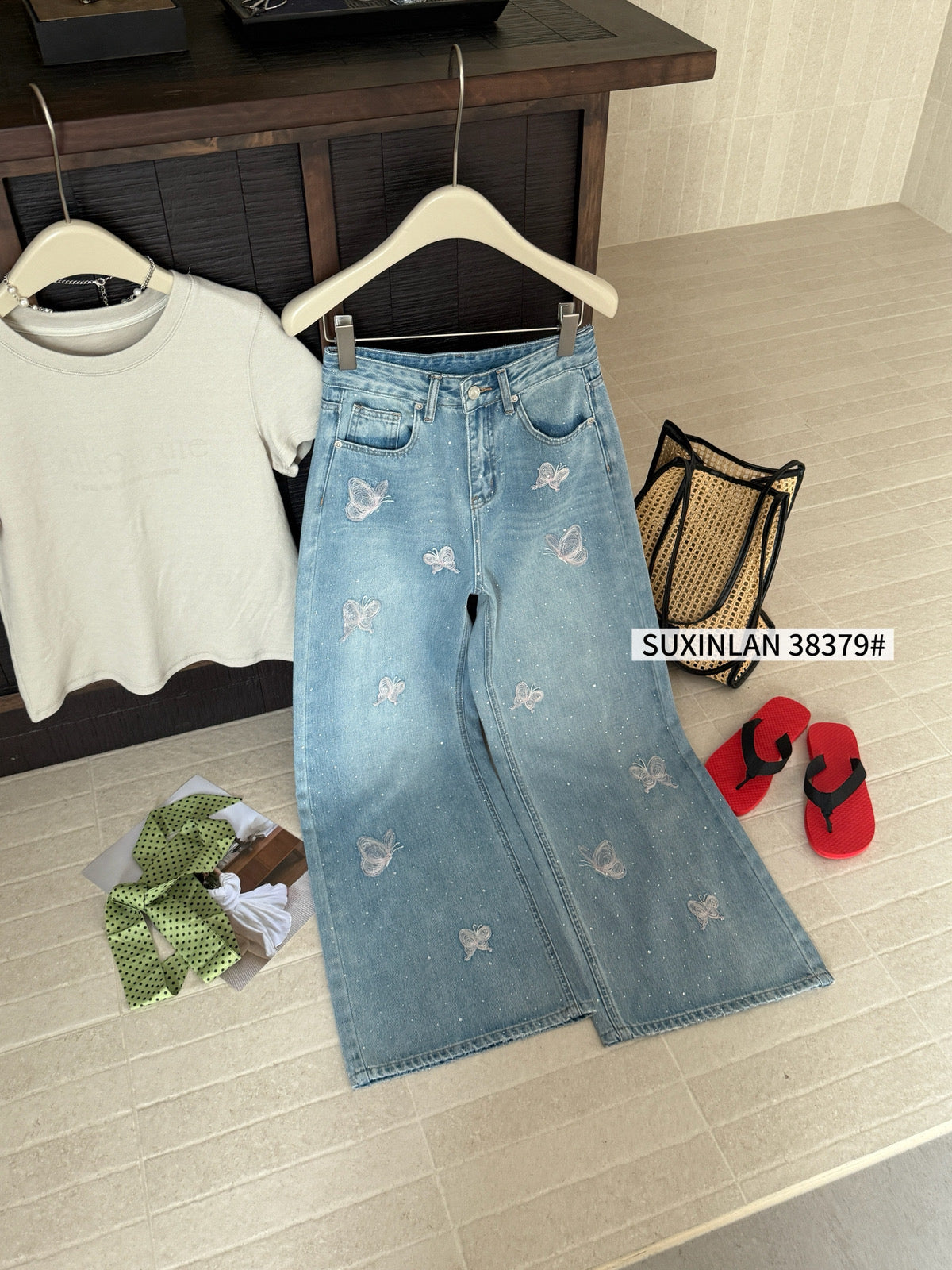 Kelly Designs Four Season Embroidery Butterflies Jeans(Instock)