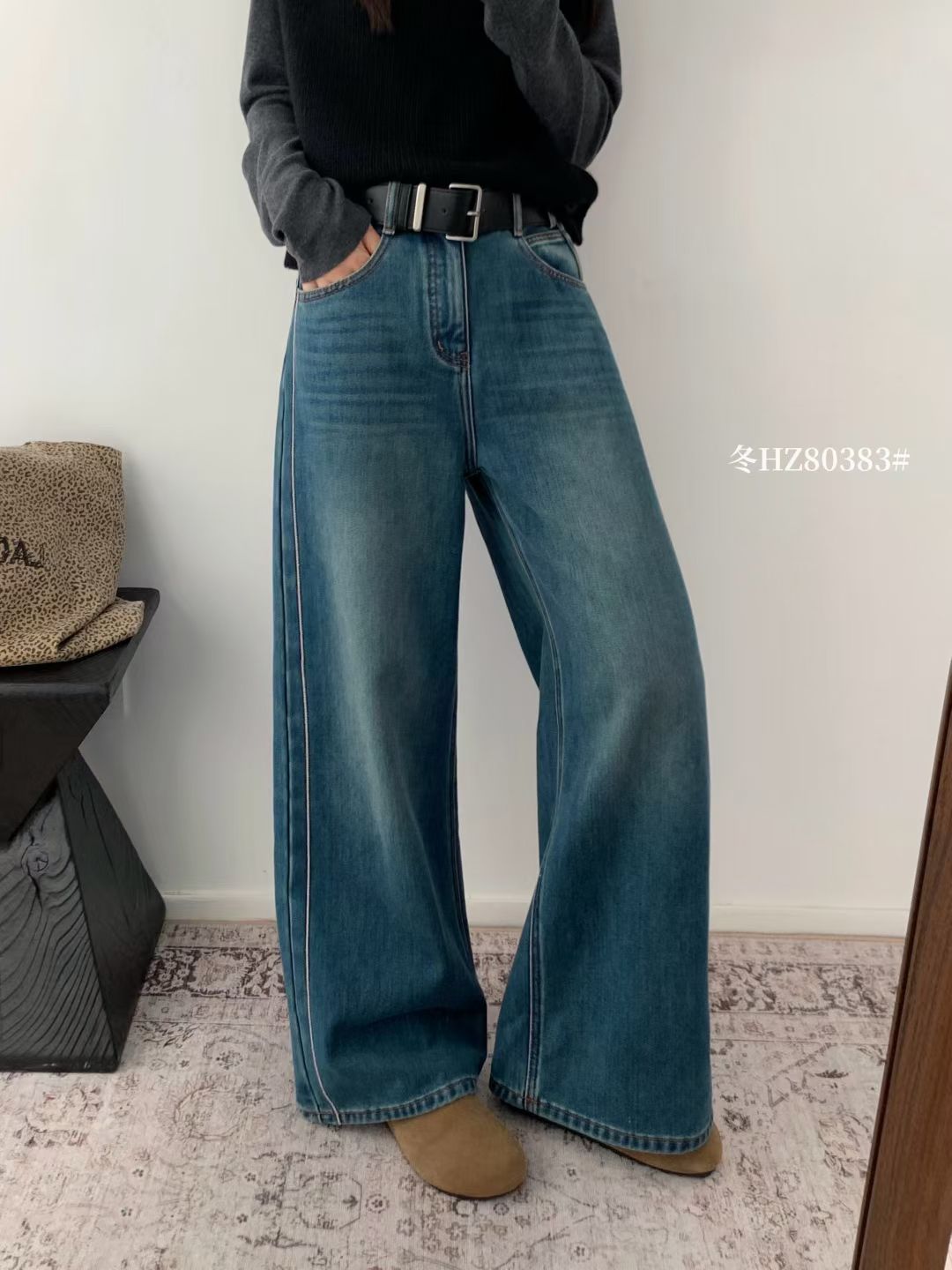 Kelly Designs Fleece-Lined Denim Navy Pants With Belt (Instock)