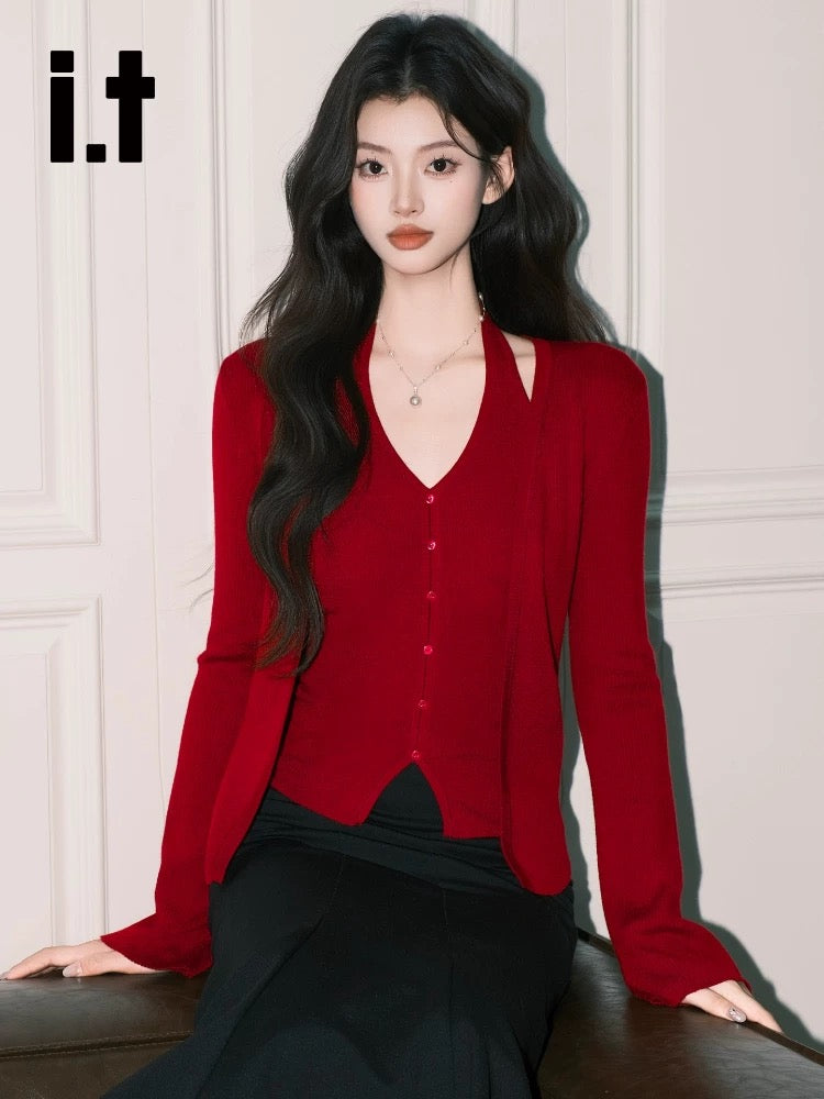 Kelly Designs 2-Piece Knit Set – Halter Knit Tank & Long-Sleeve Cardigan (Instock)