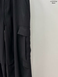 Korean Multi-Pocket Cargo Wide-Leg Black Pants (Instock)