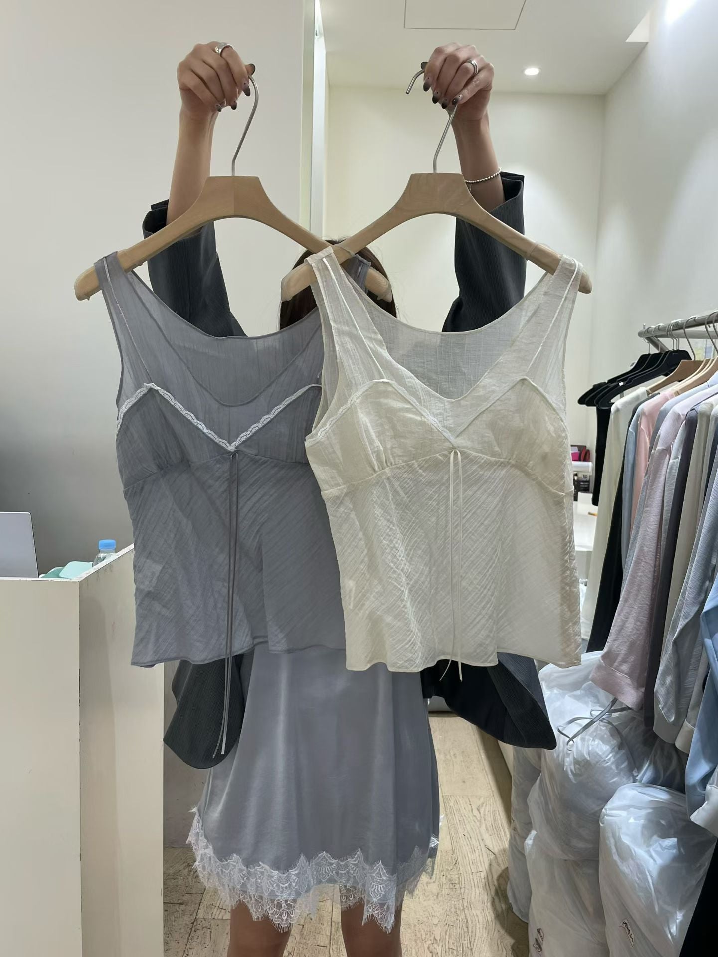 Korean APM Collection Shirt&Inner Lace Blouse-2 Colors (Instock)