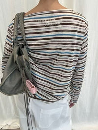 Korean APM Collection Brown Stripe Long Sleeves Tshirt (Instock)
