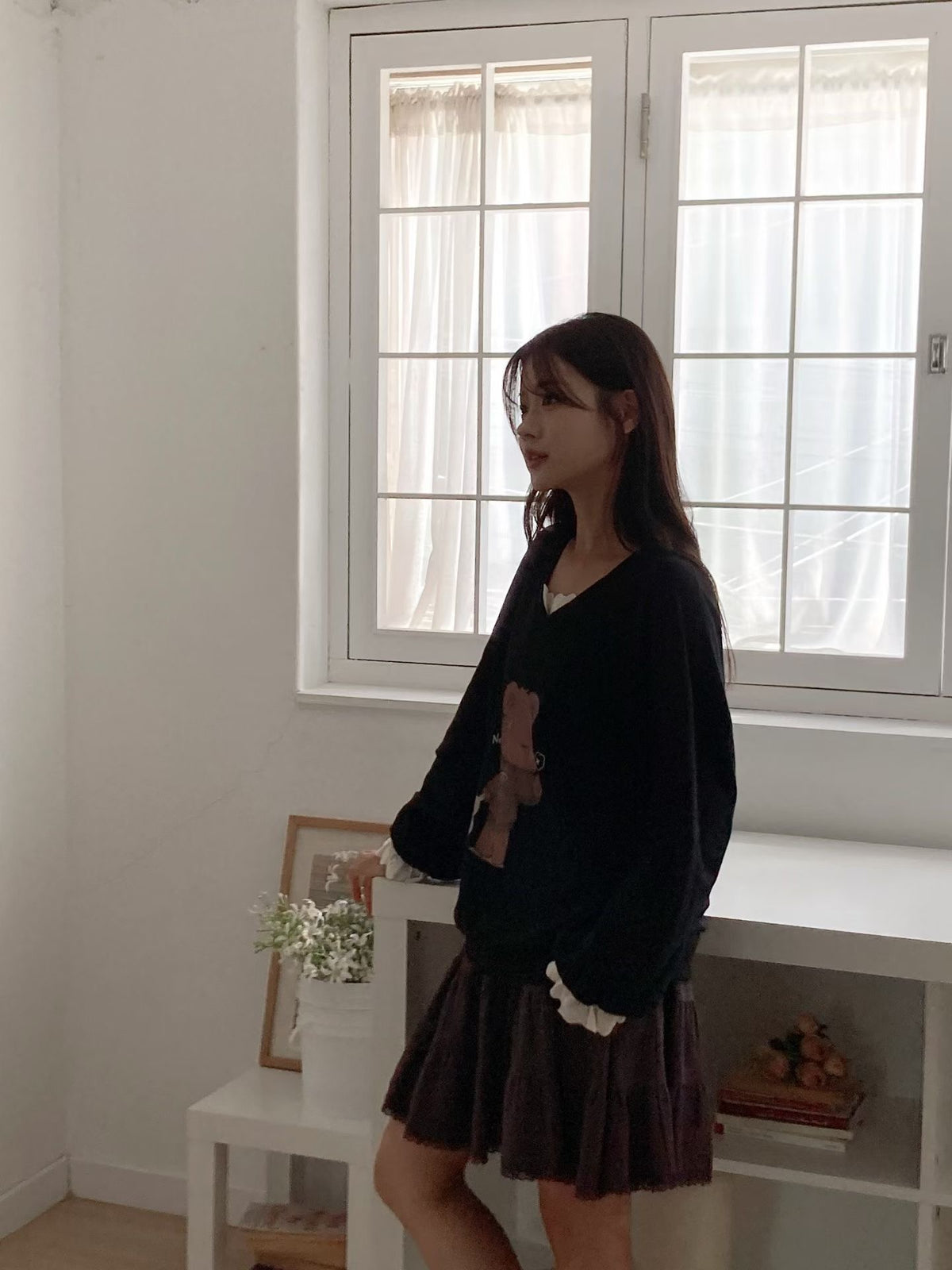 Korean Collection Teddy Bear Lace-Trim Sweatshirt (Instock)