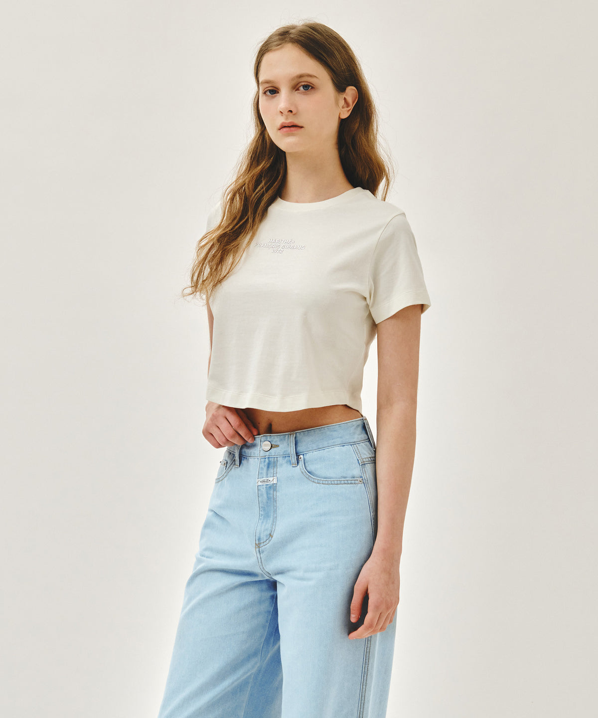 Marithe W SILVER LETTERING CROP TEE ivory (Instock)