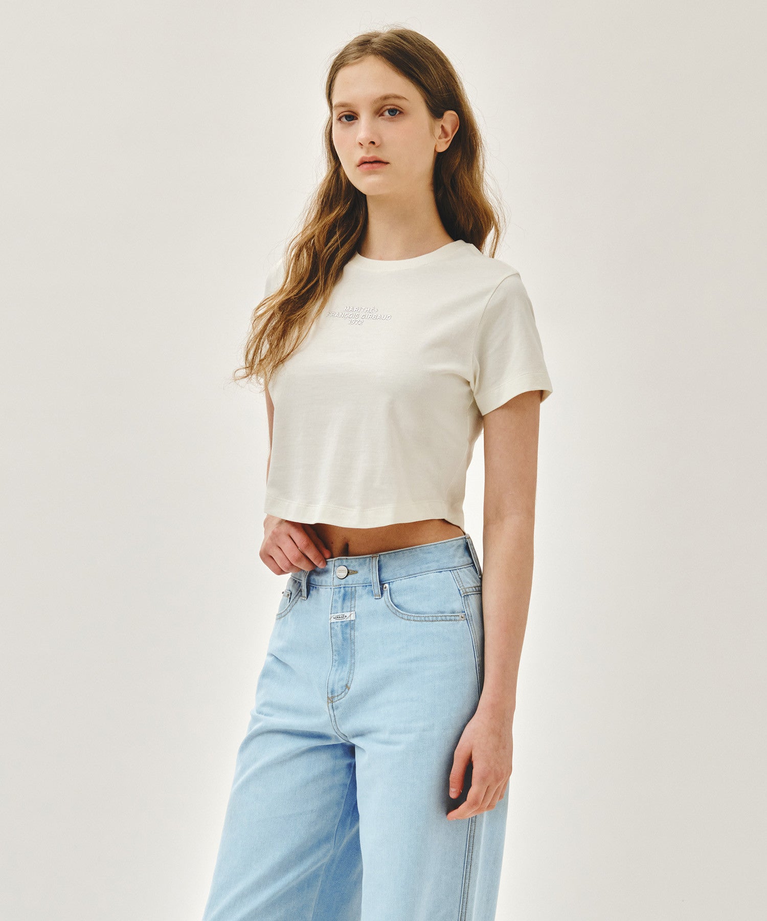 Marithe W SILVER LETTERING CROP TEE ivory (Instock)