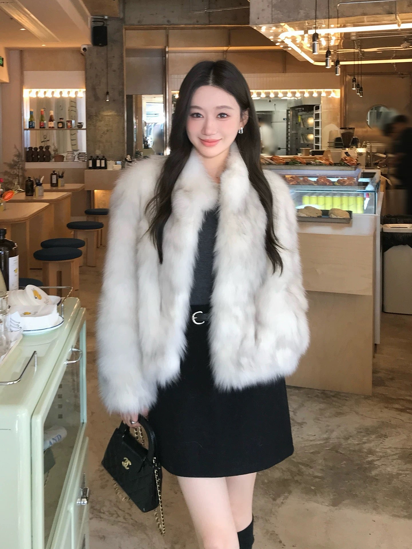 Kelly Designs White Grey Fox Fur High Neck Jacket (Instock)