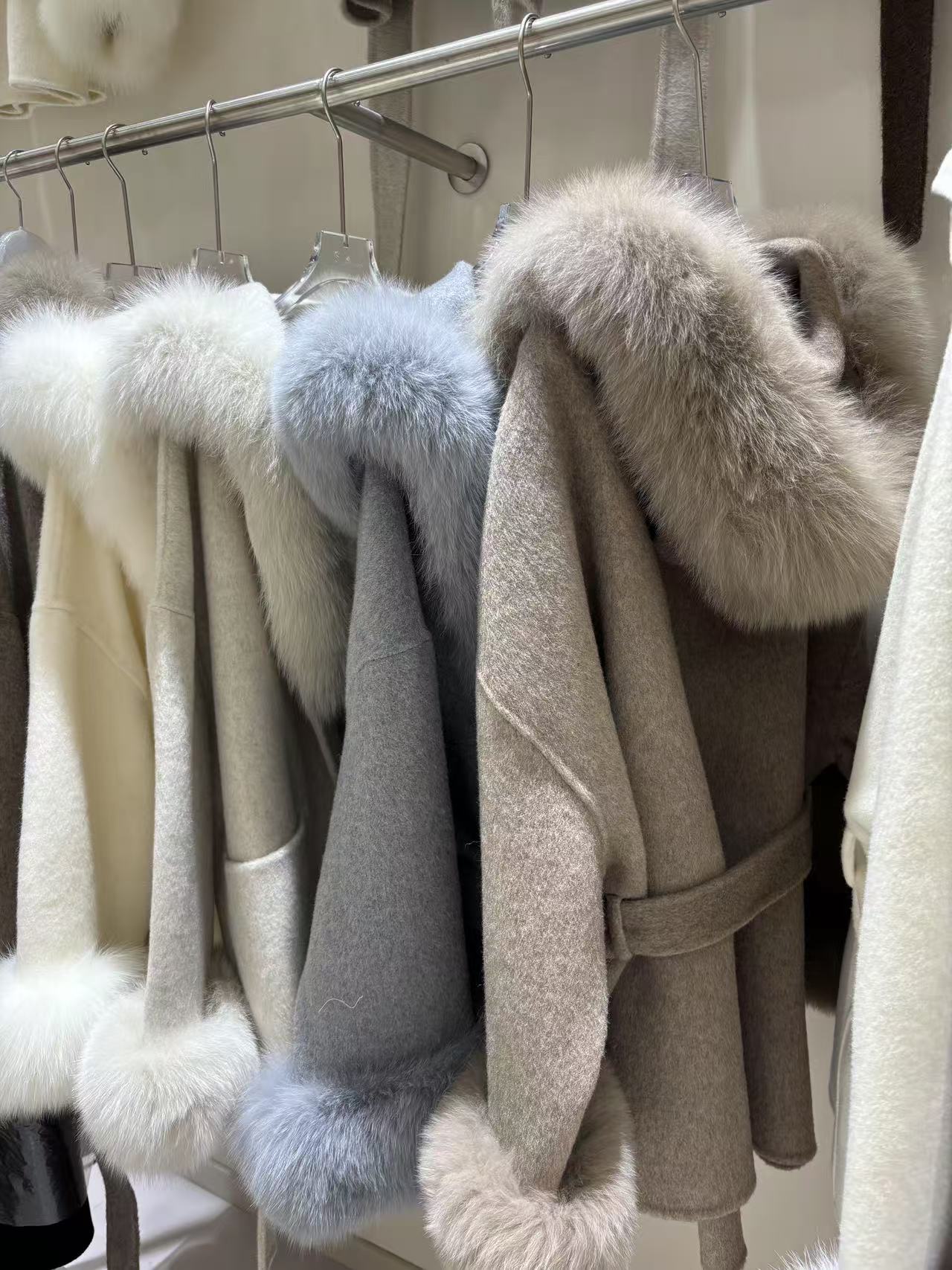 Kelly Designs Fox Fur Wool Coat - White/Black (Instock)