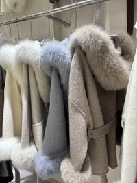 Kelly Designs Fox Fur Wool Coat - White/Black (Instock)