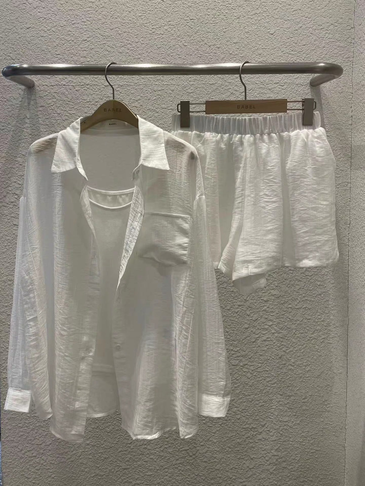 Korean APM Collection 3-Piece Casual White Set –Jacket,  Cami Top, & Shorts (Instock)