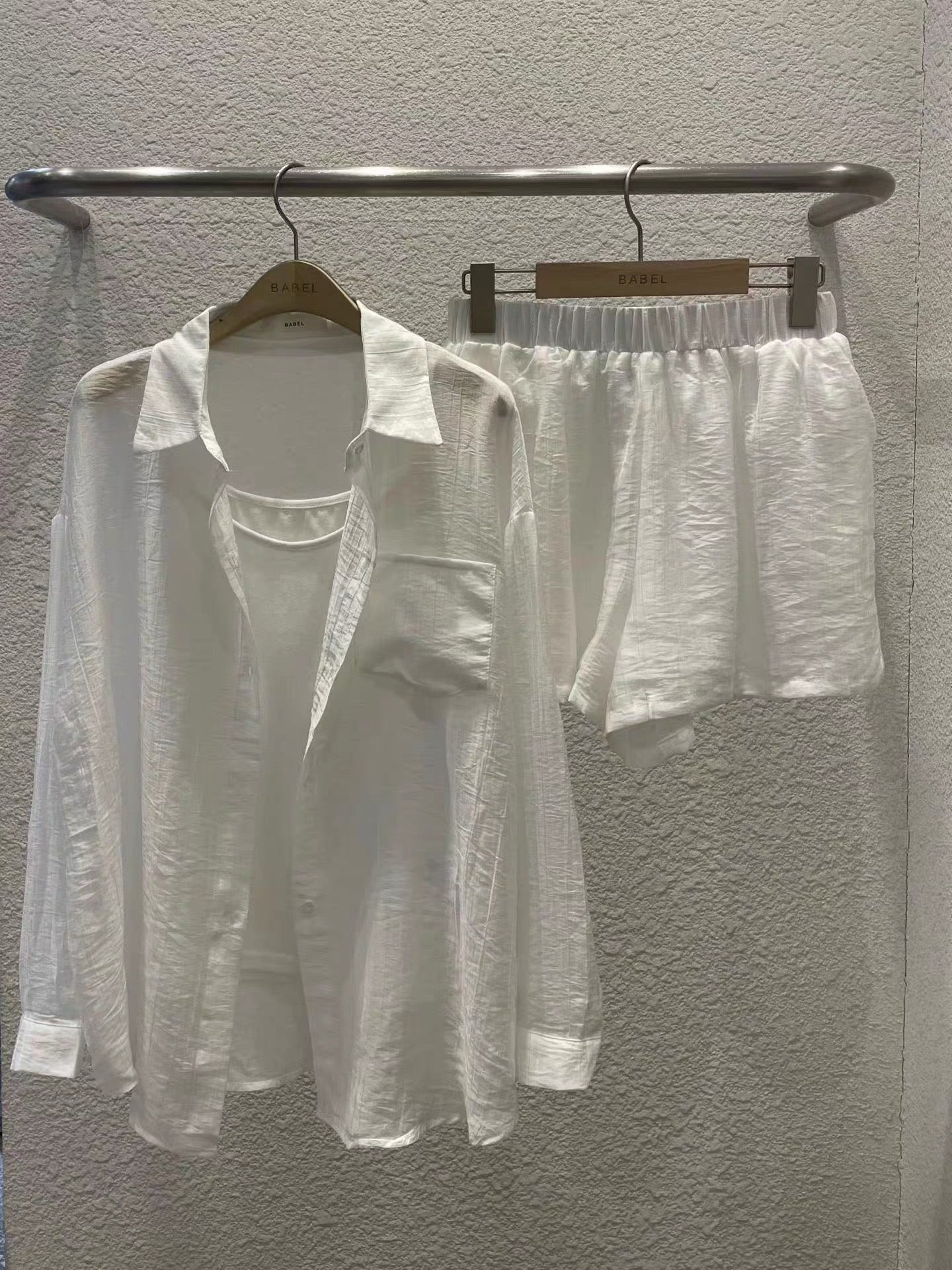 Korean APM Collection 3-Piece Casual White Set –Jacket,  Cami Top, & Shorts (Instock)