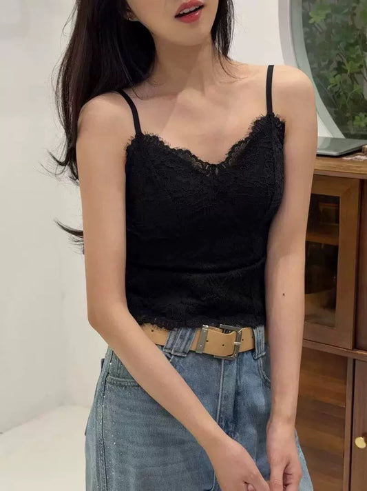 Kelly Designs Soft Ribbed Lace Tank with Built-In Bra Top (Instock)