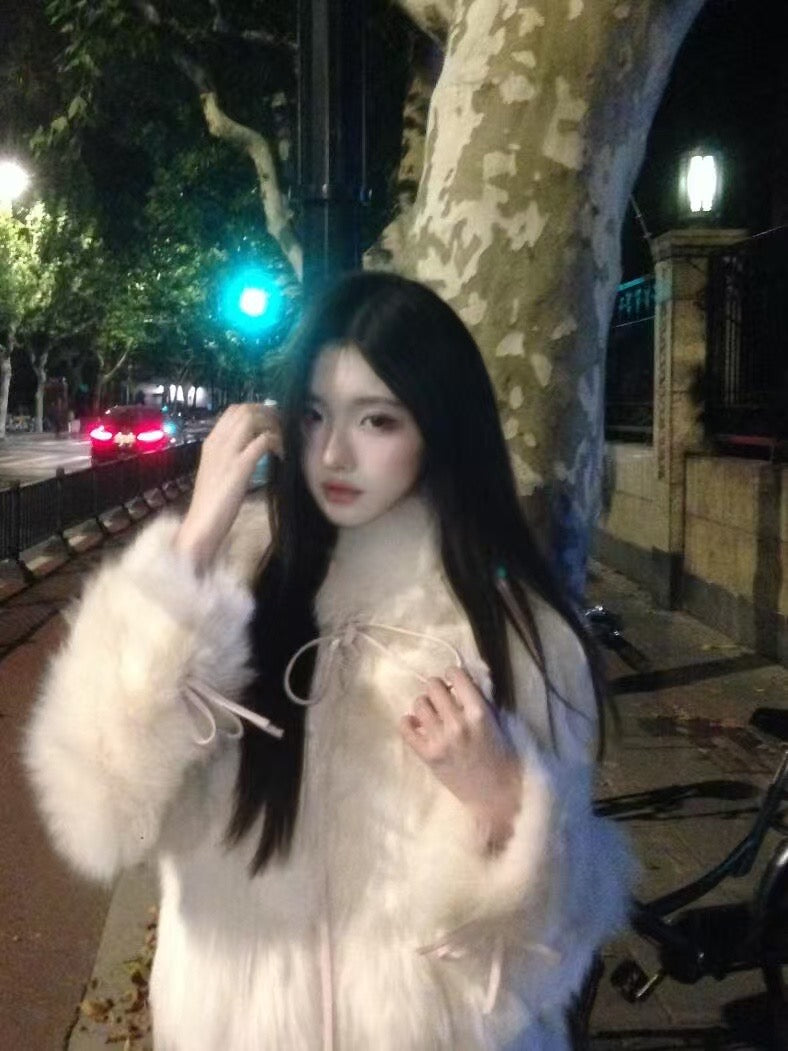 Kelly Designs Pink Fox Fur Coat with Bow Detail (Instock)