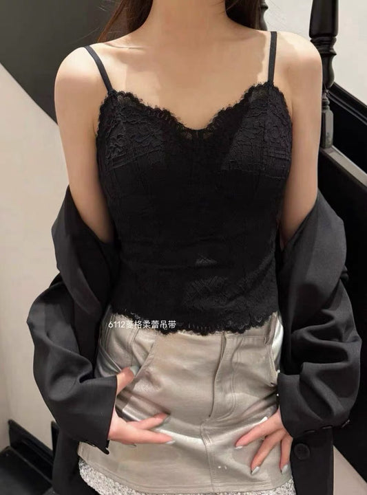 Kelly Designs Soft Ribbed Lace Tank with Built-In Bra Top (Instock)