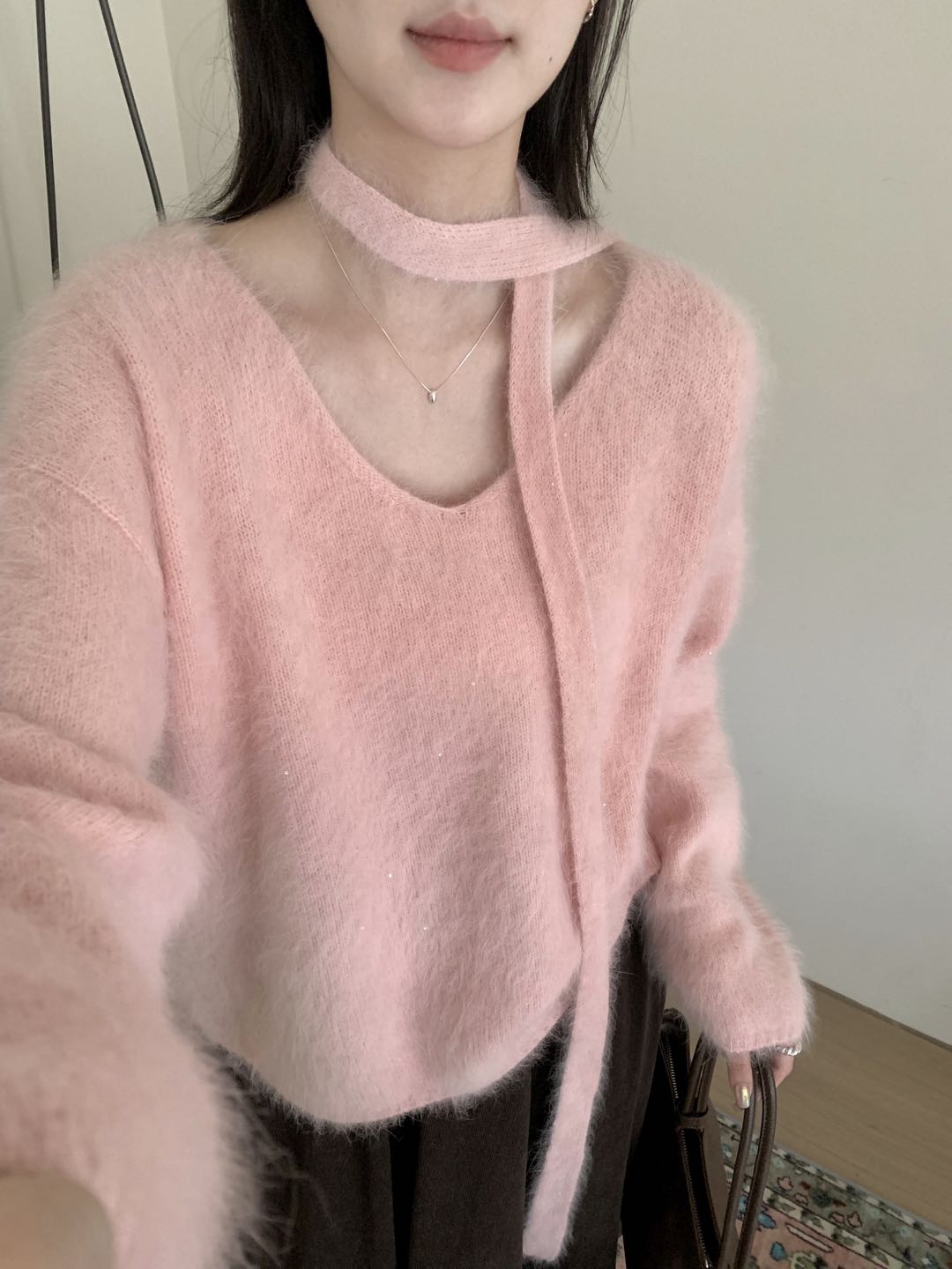 Kelly Designs Soft Mink-Touch V-Neck Knit Sweater with Matching Scarf Tie (Instock)