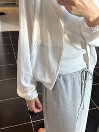 Korean Lightweight Hoodie Zip-Up - Off White (Instock)
