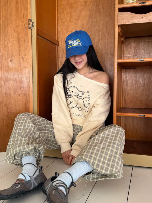 Korean APM Collection Off Shoulder Puppy Cream Sweater  (Instock)