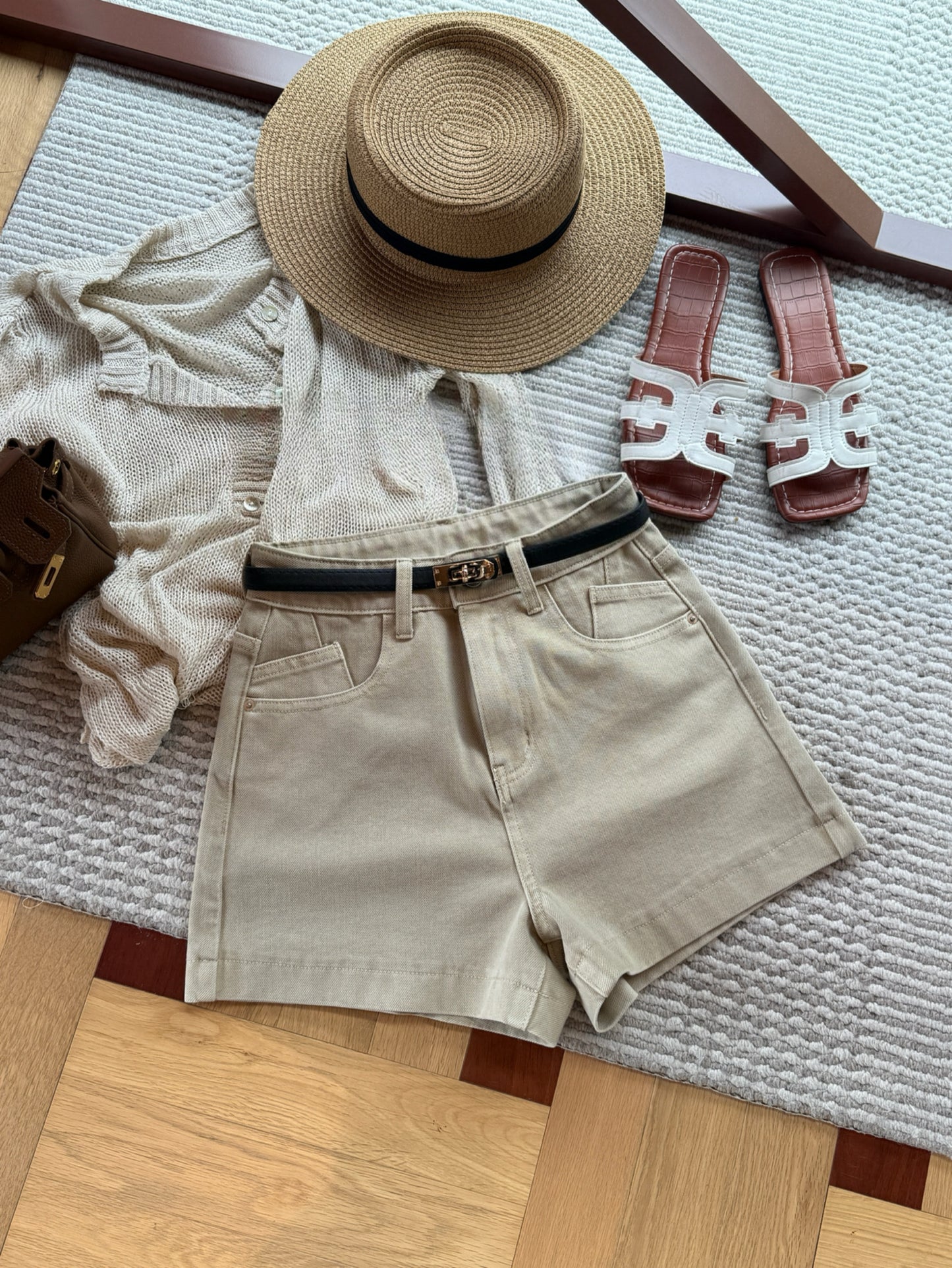 Kelly Designs Soft Denim Shorts With Belt -Khaki (Instock)