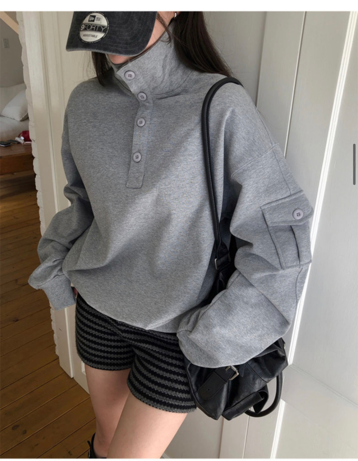 Korean Collection Loose-Fit High-Neck Sweatshirt (Instock)