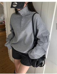 Korean Collection Loose-Fit High-Neck Sweatshirt (Instock)