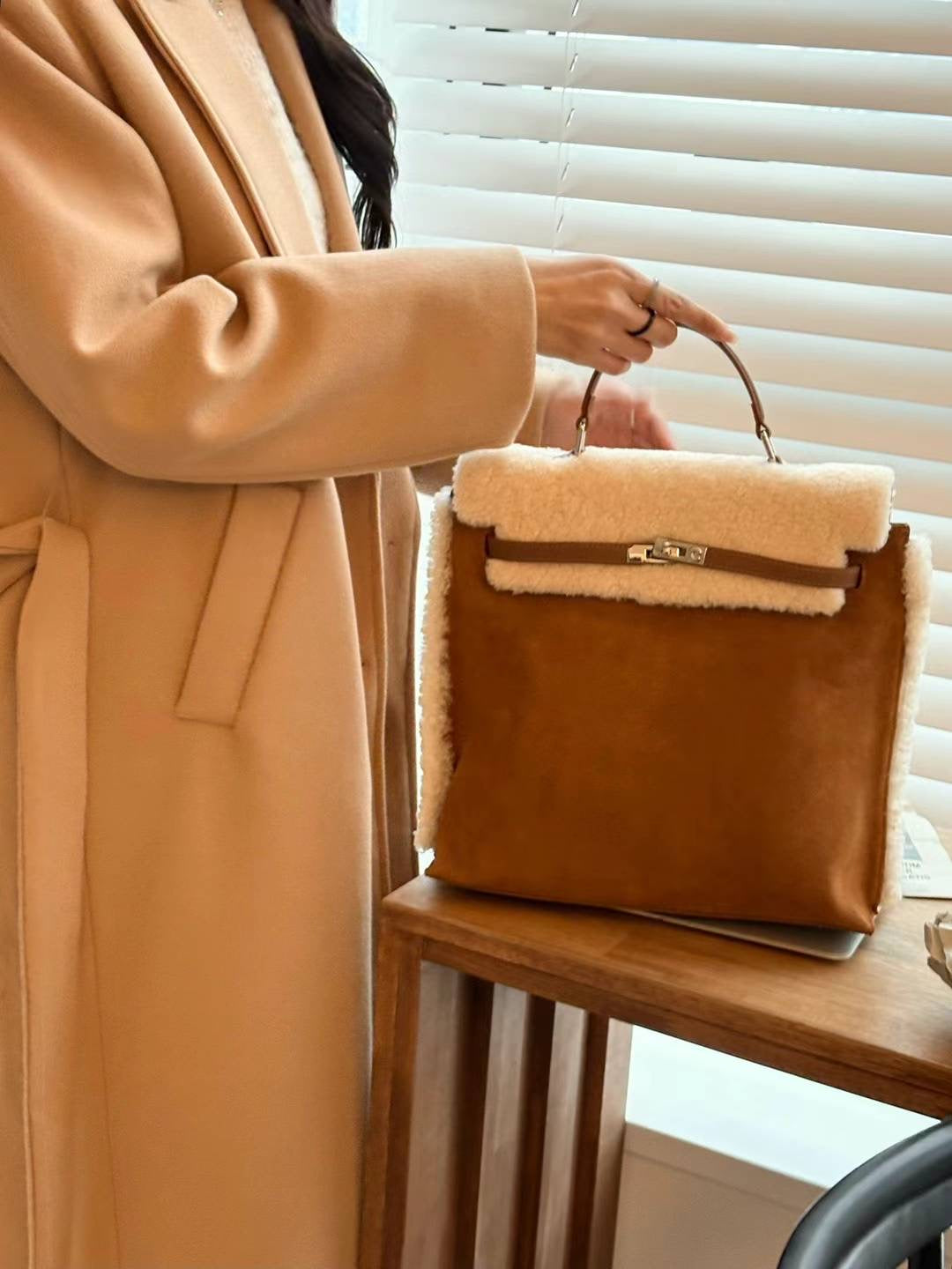 Korean APM Collection Brown Shearling Two Way Bag (Soldout)