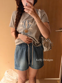 Korean APM Collection Ballon Gray Tshirt & Denim Shorts (Instock)