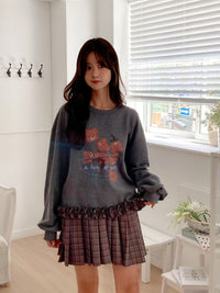 Korean Collection Bear Ruffle Hem Sweatshirt - 2 Colors (Instock)