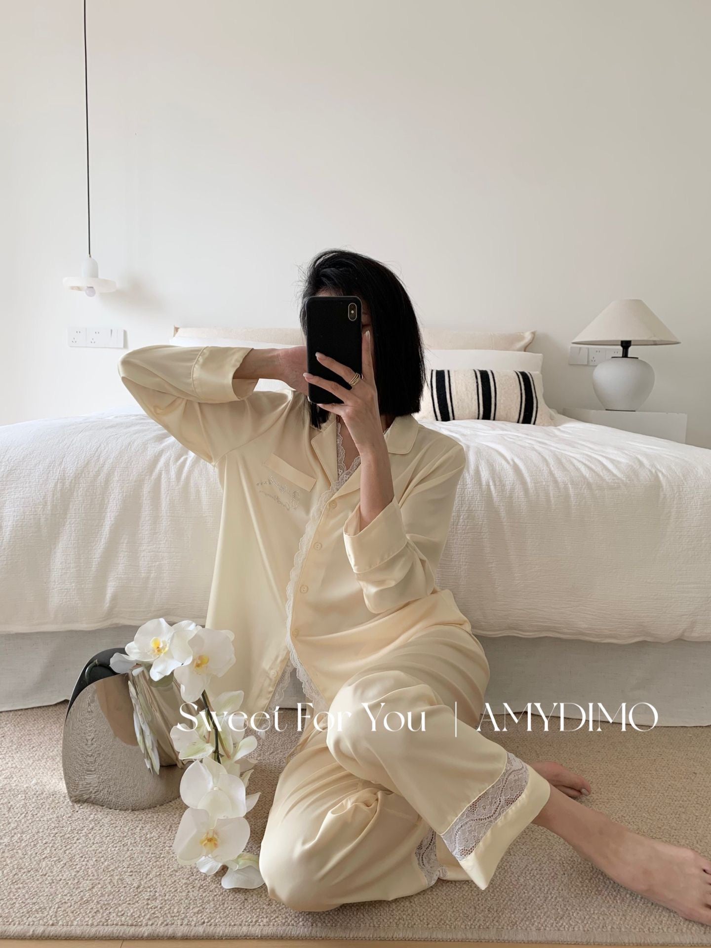 Amydimo Yellow Lace Female Pajama(Preorder)