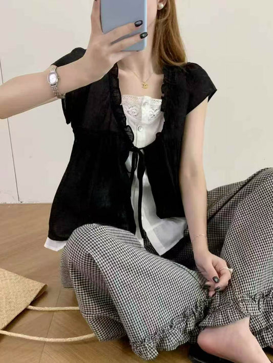 Kelly Designs Fake 2pc Black Top and Pants(Instock)