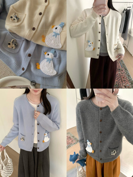 Kelly Designs Embroidery Cartoons Three Colors Wool Cardigan (Instock)