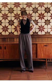Korean Embroidered Detail Relaxed Wide-Leg Pants (Instock)