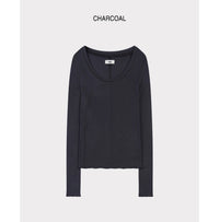 Korean Soft U-Neck Contrast Stitch Long Sleeve Top – 7 Colors (Instock)