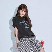 Rolarola MAISON DE ROLA EMBROIDERY PIGMENT LOOSE FIT T-SHIRT CHARCOAL (Instock)