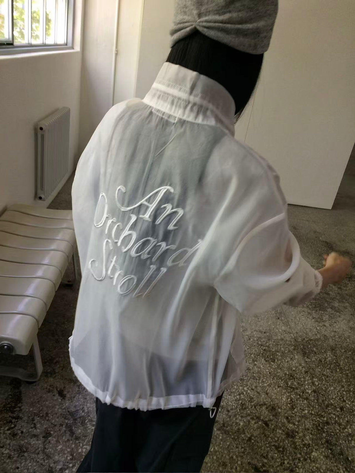 Korean APM Collection Embroidered Sheer Zip-Up Jacket (Instock)