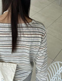 Korean APM Collection Brown Stripe Long Sleeves Tshirt (Instock)